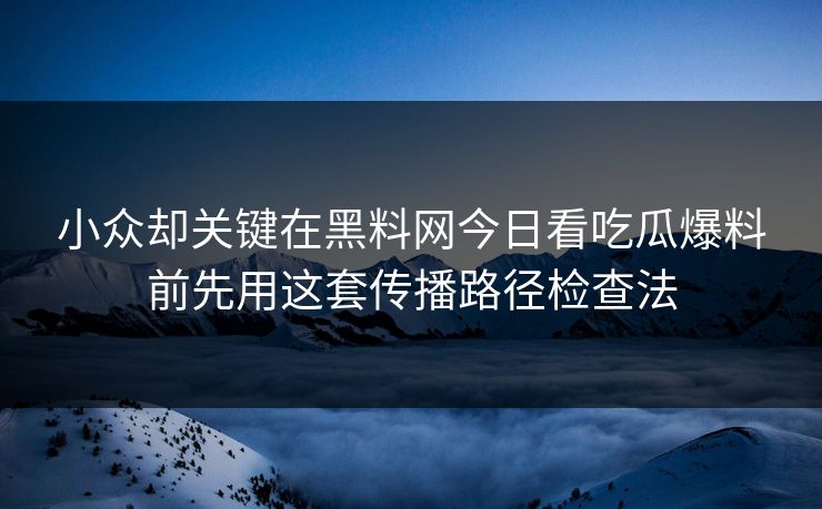 小众却关键在黑料网今日看吃瓜爆料前先用这套传播路径检查法